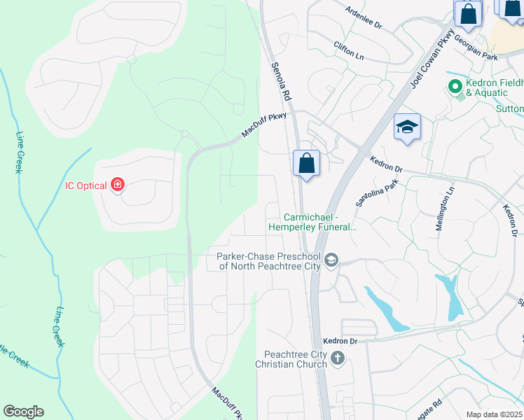 map of restaurants, bars, coffee shops, grocery stores, and more near 510 Cunninghame Court in Peachtree City