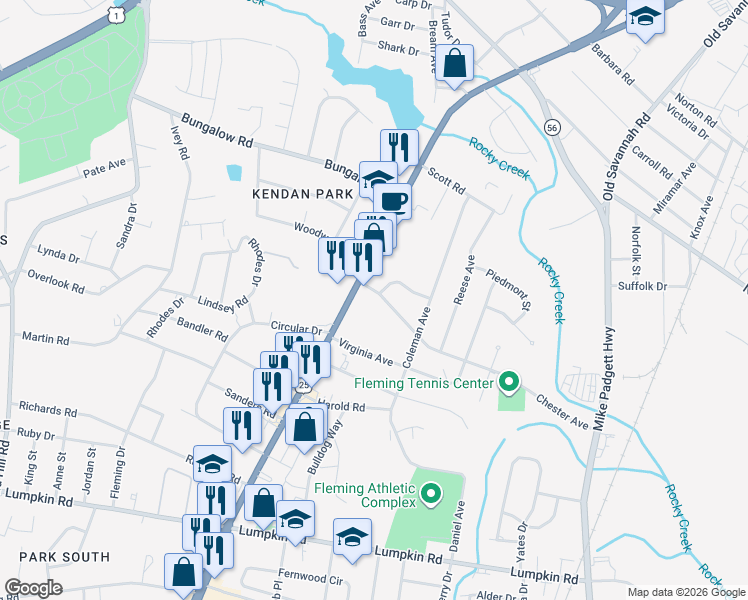 map of restaurants, bars, coffee shops, grocery stores, and more near 2013-2015 Jordan Cir in Augusta