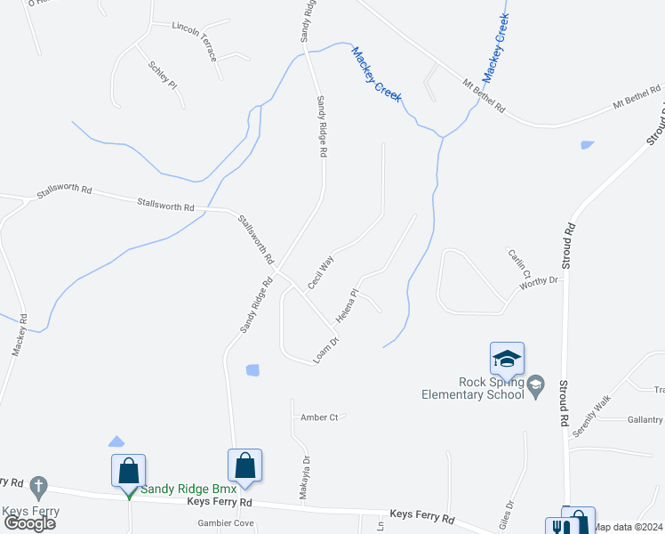 map of restaurants, bars, coffee shops, grocery stores, and more near 244 Cecil Way in McDonough