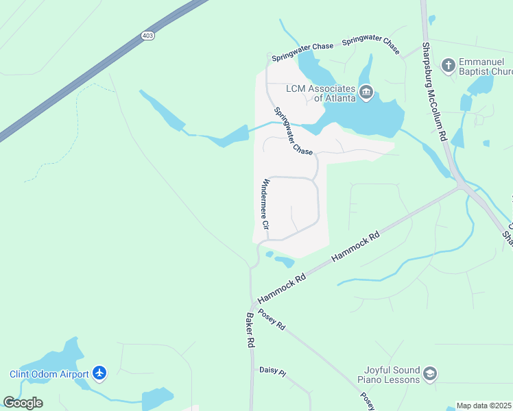 map of restaurants, bars, coffee shops, grocery stores, and more near 385 Windermere Circle in Newnan