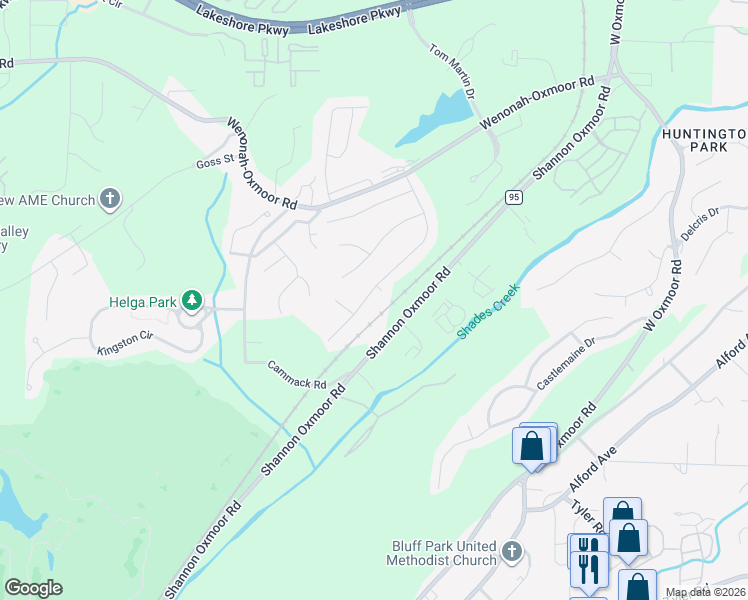 map of restaurants, bars, coffee shops, grocery stores, and more near 258 Oxmoor Place in Birmingham