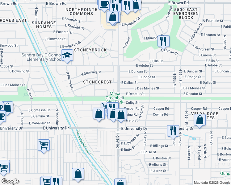 map of restaurants, bars, coffee shops, grocery stores, and more near 624 North Balboa in Mesa