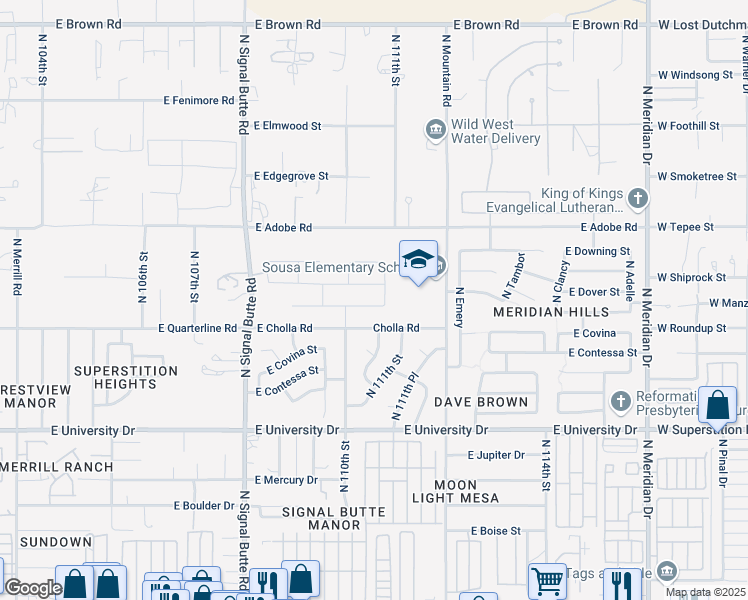 map of restaurants, bars, coffee shops, grocery stores, and more near 11037 East Dover Street in Mesa