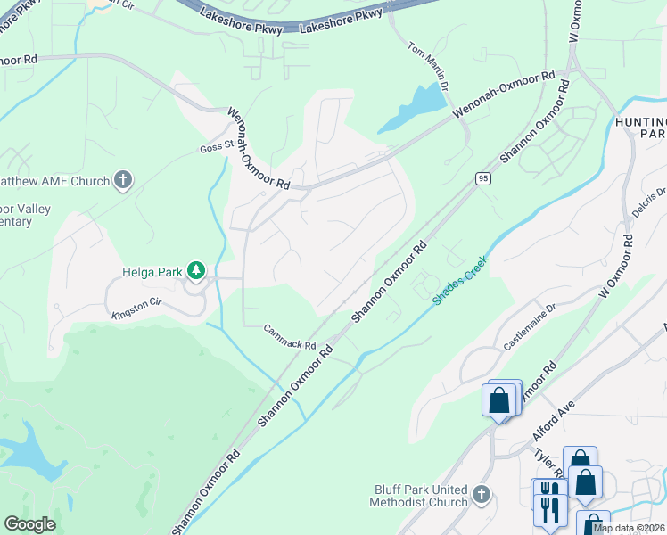 map of restaurants, bars, coffee shops, grocery stores, and more near 2830 Oxmoor Glen Drive in Birmingham