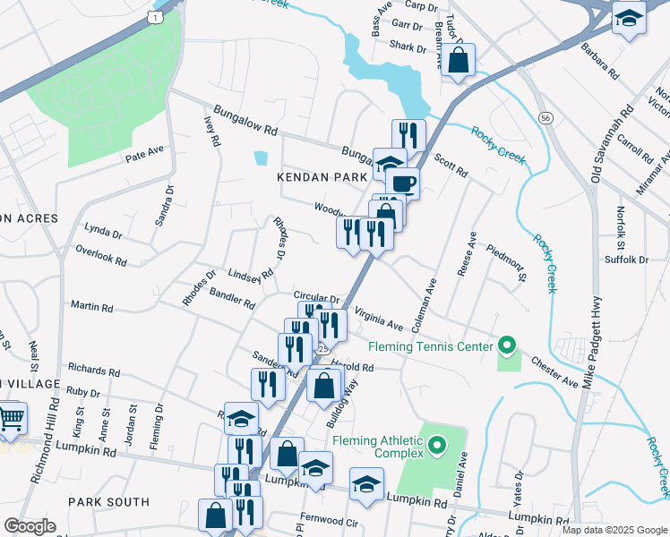 map of restaurants, bars, coffee shops, grocery stores, and more near 2535 Peach Orchard Road in Augusta