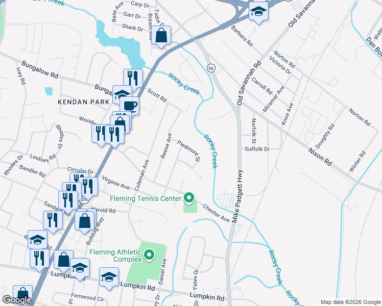 map of restaurants, bars, coffee shops, grocery stores, and more near 1984 Piedmont Street in Augusta