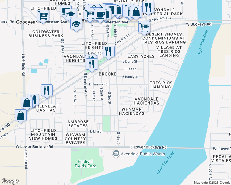 map of restaurants, bars, coffee shops, grocery stores, and more near 750 South 4th Street in Avondale