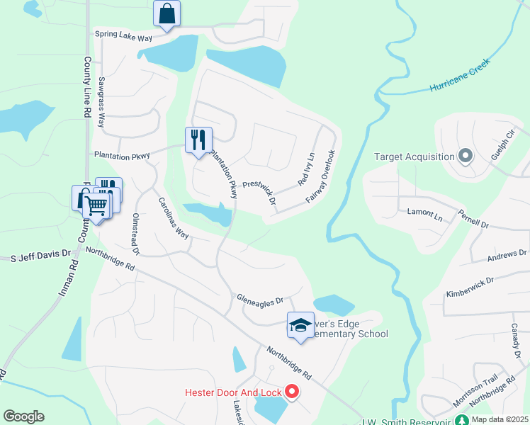 map of restaurants, bars, coffee shops, grocery stores, and more near 12108 Fairway Overlook in Fayetteville