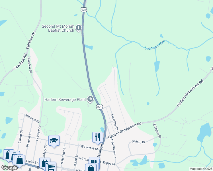 map of restaurants, bars, coffee shops, grocery stores, and more near 149 Oliver Hardy Court in Harlem