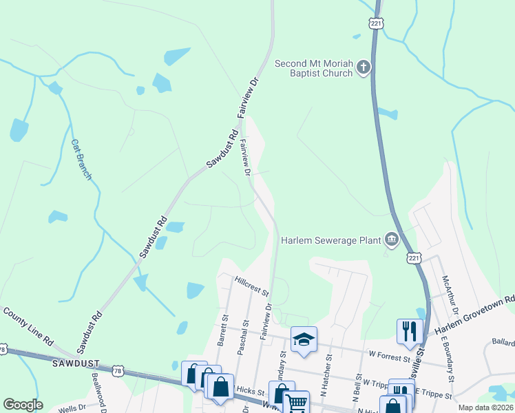 map of restaurants, bars, coffee shops, grocery stores, and more near 640 Fairview Drive in Harlem