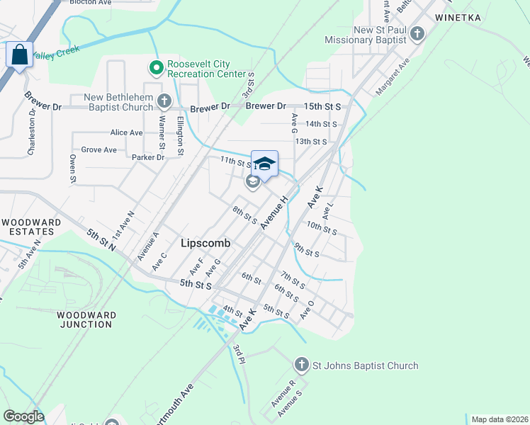 map of restaurants, bars, coffee shops, grocery stores, and more near 5806 Avenue G in Bessemer