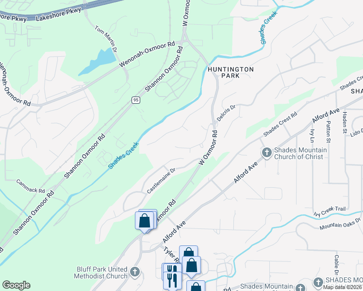 map of restaurants, bars, coffee shops, grocery stores, and more near 647 Camden Ridge in Birmingham