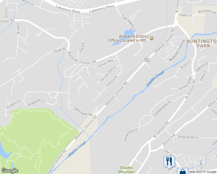 map of restaurants, bars, coffee shops, grocery stores, and more near 257 Oxmoor Place in Birmingham