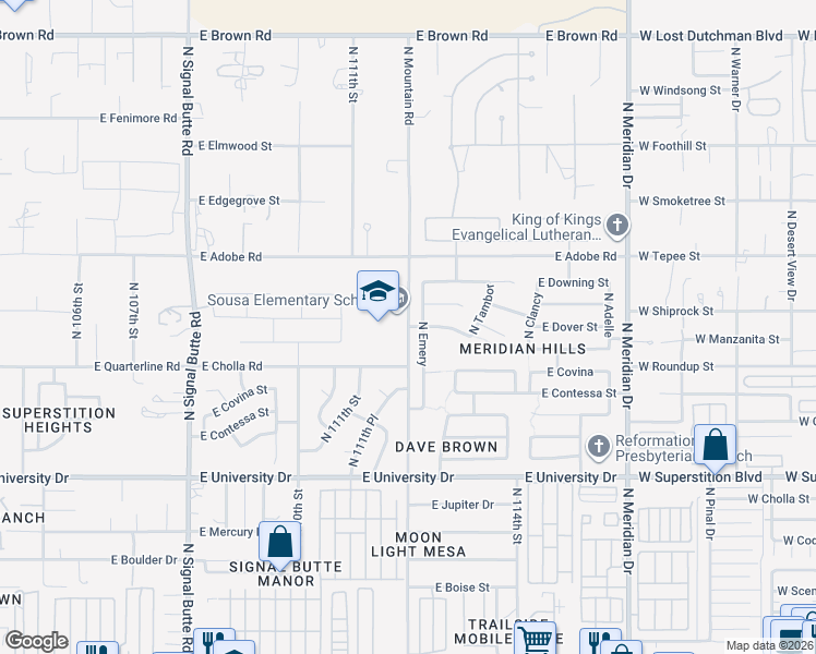 map of restaurants, bars, coffee shops, grocery stores, and more near North Mountain Road in Mesa