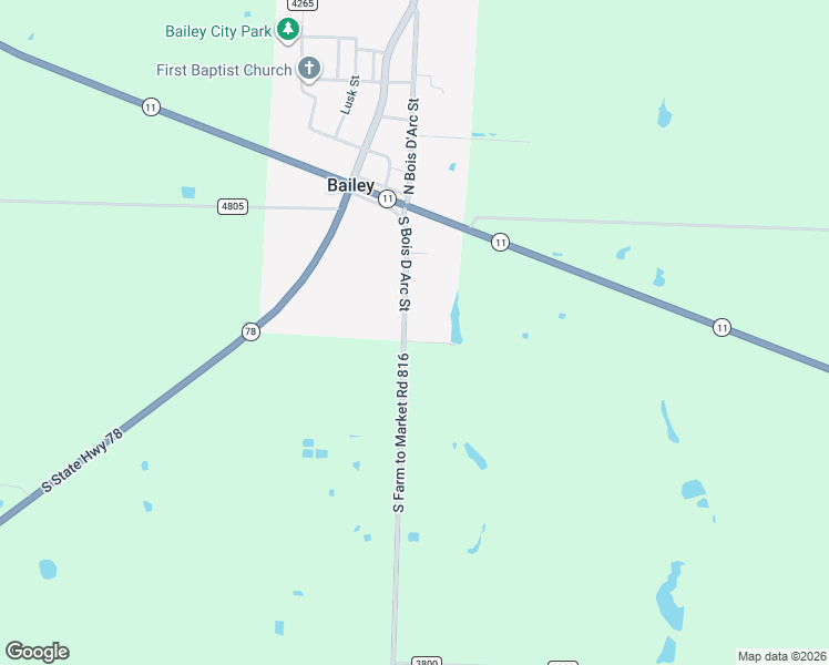 map of restaurants, bars, coffee shops, grocery stores, and more near 235 South Bois D Arc Street in Bailey