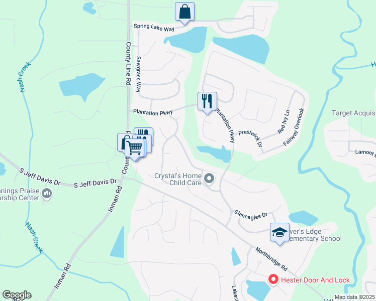 map of restaurants, bars, coffee shops, grocery stores, and more near 133 Carolinas Way in Fayetteville