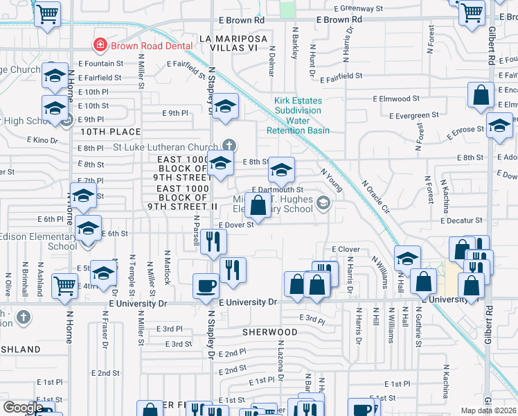 map of restaurants, bars, coffee shops, grocery stores, and more near 645 North Delmar in Mesa