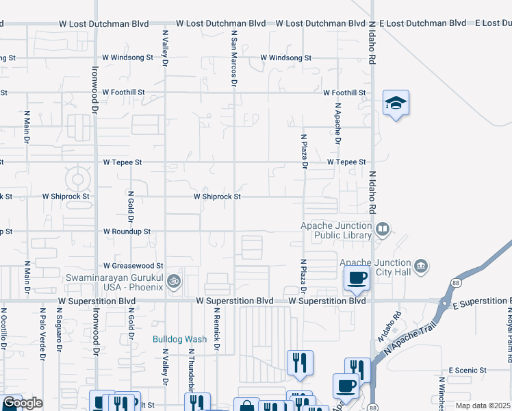 map of restaurants, bars, coffee shops, grocery stores, and more near 681 West Shiprock Street in Apache Junction