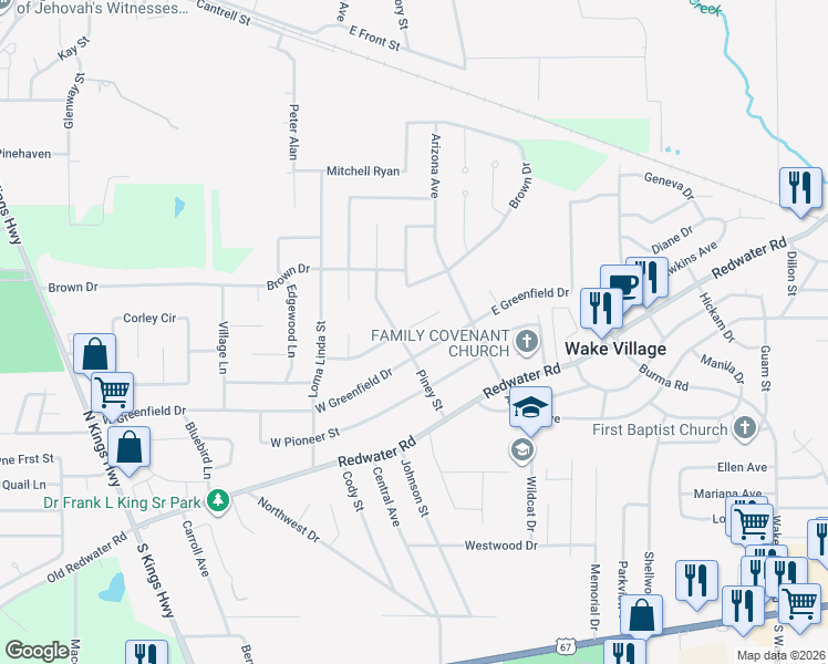 map of restaurants, bars, coffee shops, grocery stores, and more near 202 Kimball Drive in Wake Village