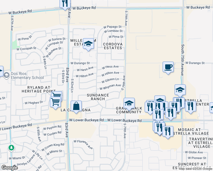map of restaurants, bars, coffee shops, grocery stores, and more near 8016 West Whyman Avenue in Phoenix