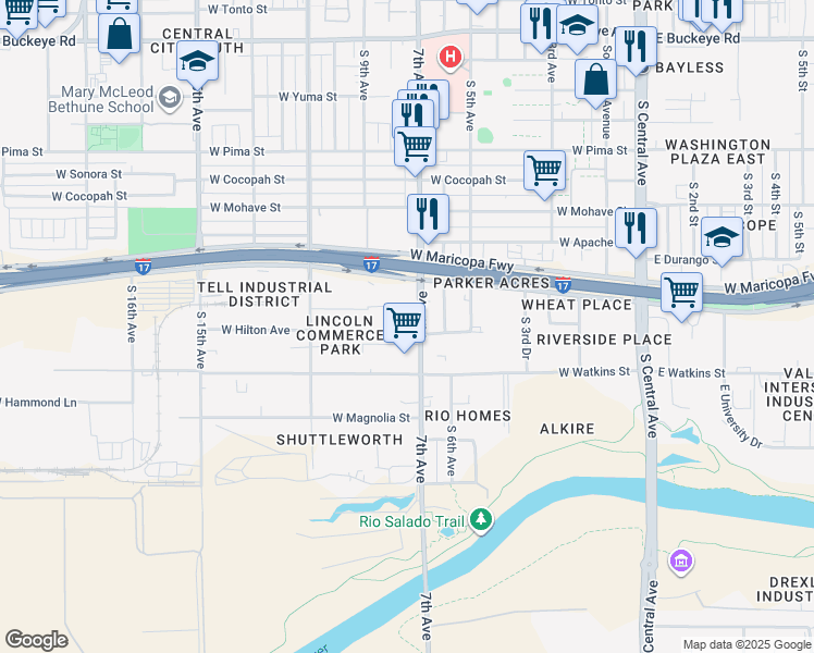 map of restaurants, bars, coffee shops, grocery stores, and more near 2140 S 7th Ave in Phoenix