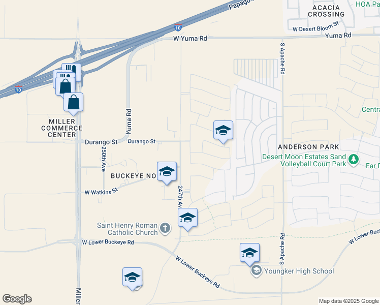 map of restaurants, bars, coffee shops, grocery stores, and more near South 246th Lane in Buckeye