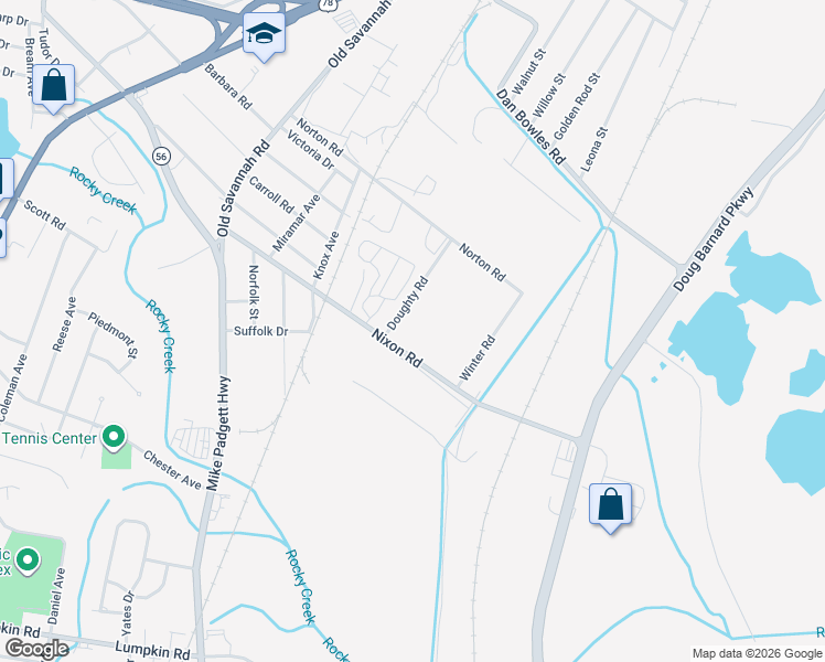 map of restaurants, bars, coffee shops, grocery stores, and more near 1661 Nixon Road in Augusta