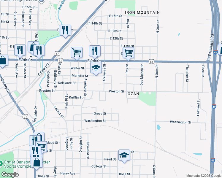map of restaurants, bars, coffee shops, grocery stores, and more near 2311 Preston Street in Texarkana