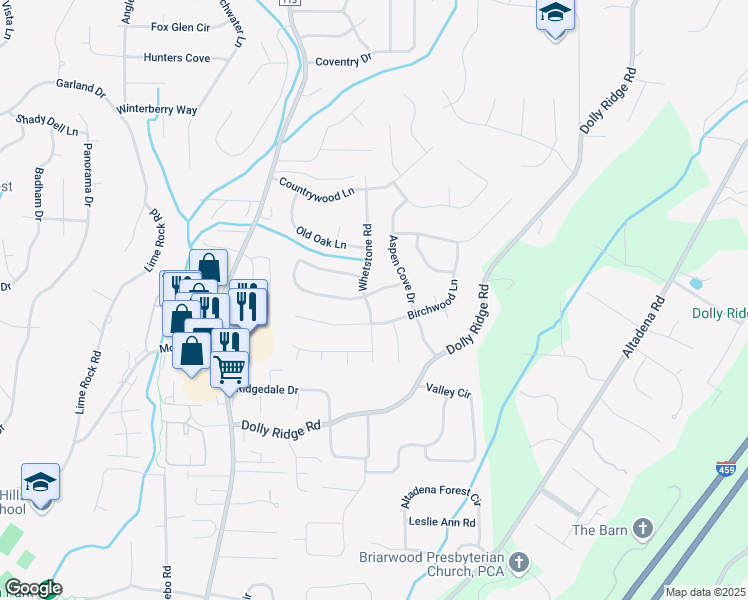 map of restaurants, bars, coffee shops, grocery stores, and more near 3500 Water Oak Drive in Vestavia Hills