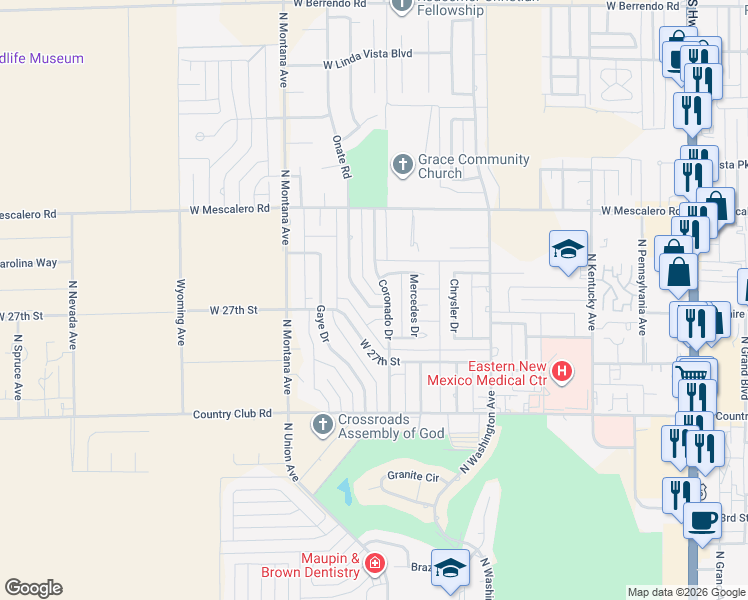 map of restaurants, bars, coffee shops, grocery stores, and more near 2726-2752 Coronado Drive in Roswell