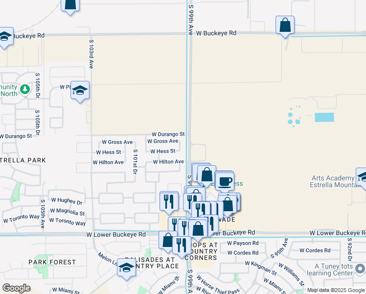 map of restaurants, bars, coffee shops, grocery stores, and more near 2105 South 99th Lane in Tolleson
