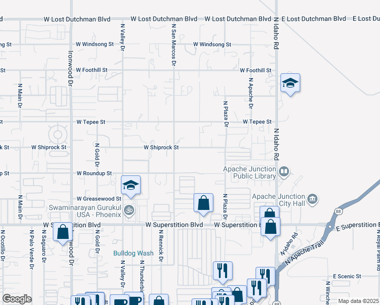 map of restaurants, bars, coffee shops, grocery stores, and more near 681 West Shiprock Street in Apache Junction