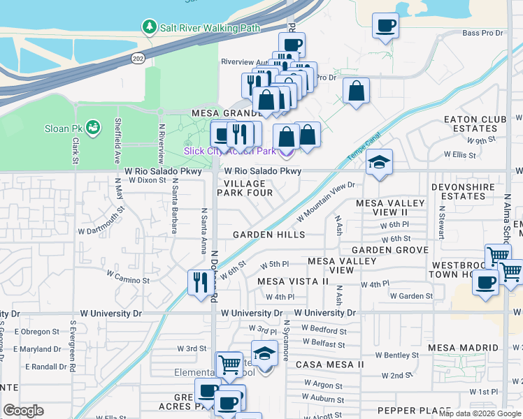 map of restaurants, bars, coffee shops, grocery stores, and more near 1846 W Devonshire St in Mesa