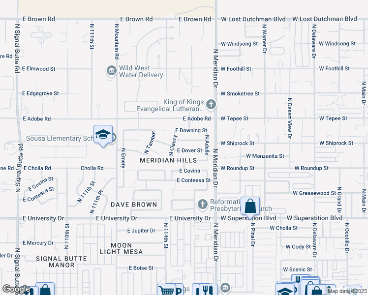 map of restaurants, bars, coffee shops, grocery stores, and more near 11446 East Dover Street in Mesa