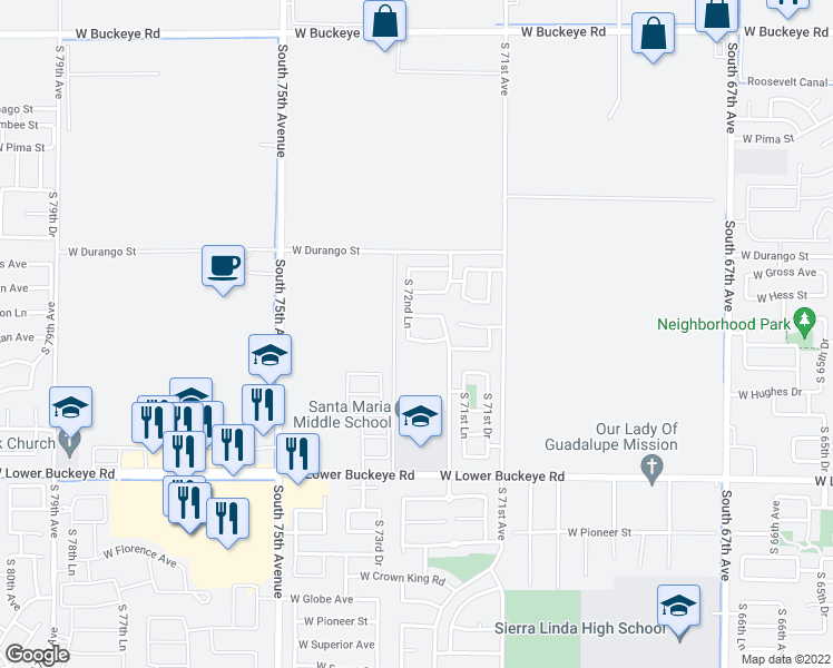 map of restaurants, bars, coffee shops, grocery stores, and more near 7232 West Zak Road in Phoenix