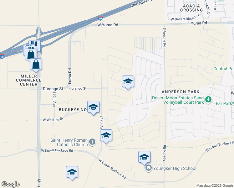map of restaurants, bars, coffee shops, grocery stores, and more near S Aspen Ln in Buckeye