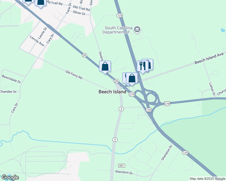 map of restaurants, bars, coffee shops, grocery stores, and more near in Beech Island