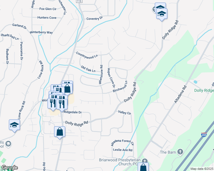 map of restaurants, bars, coffee shops, grocery stores, and more near 3500 Water Oak Drive in Vestavia Hills