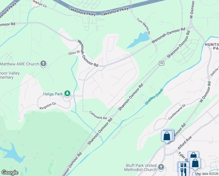 map of restaurants, bars, coffee shops, grocery stores, and more near 2830 Oxmoor Glen Drive in Birmingham