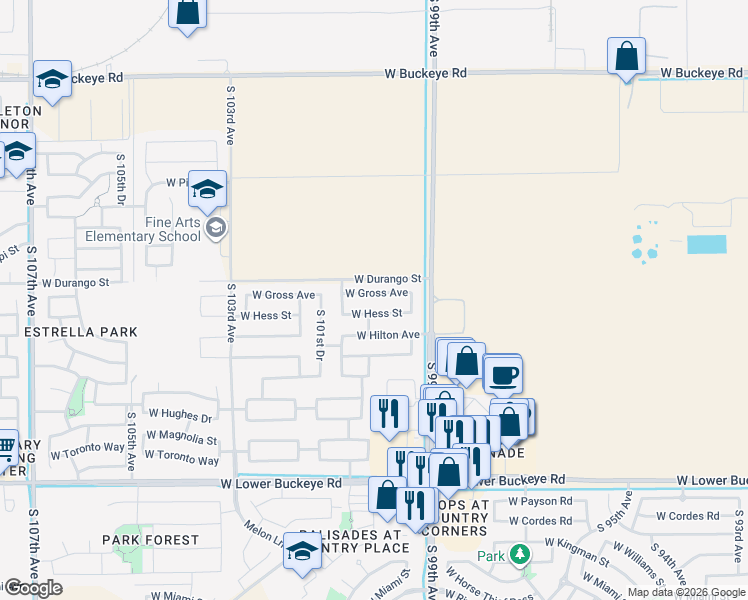 map of restaurants, bars, coffee shops, grocery stores, and more near 10013 West Gross Avenue in Tolleson
