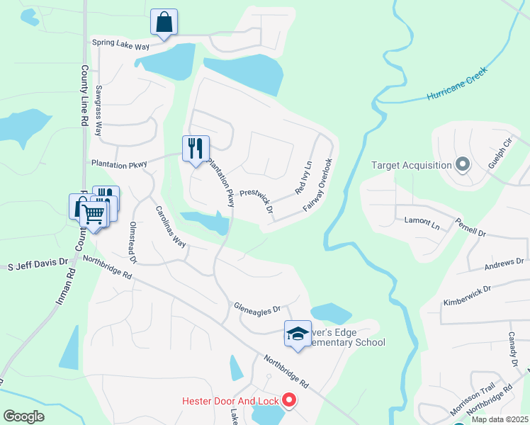 map of restaurants, bars, coffee shops, grocery stores, and more near 12108 Fairway Overlook in Fayetteville