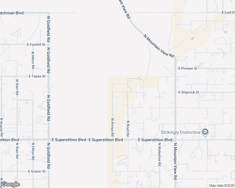 map of restaurants, bars, coffee shops, grocery stores, and more near 1375 North Arroya Road in Apache Junction