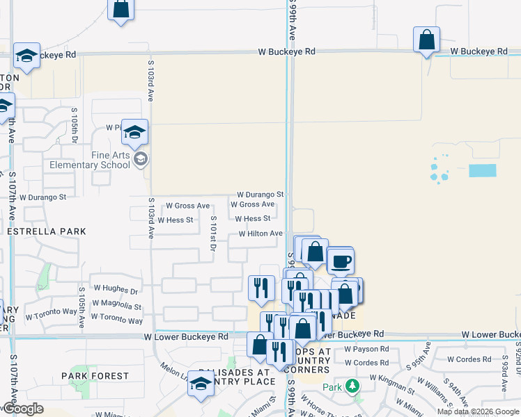 map of restaurants, bars, coffee shops, grocery stores, and more near 10013 West Gross Avenue in Tolleson