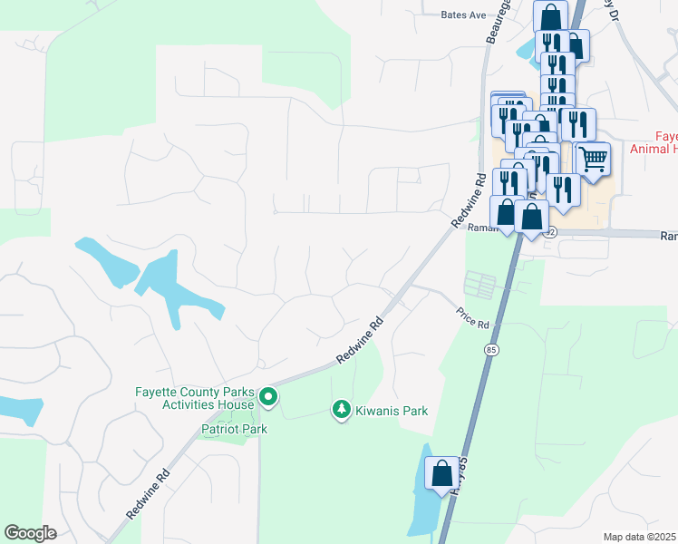 map of restaurants, bars, coffee shops, grocery stores, and more near 110 Hillcrest Point in Fayetteville