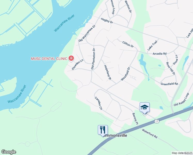 map of restaurants, bars, coffee shops, grocery stores, and more near 97 Wicklow Way in Pawleys Island
