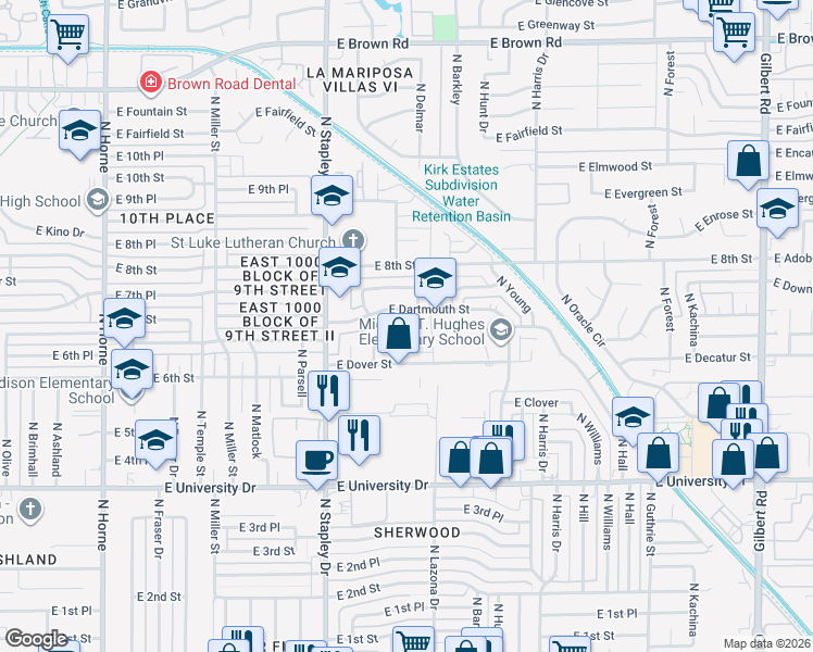 map of restaurants, bars, coffee shops, grocery stores, and more near 645 North Delmar in Mesa