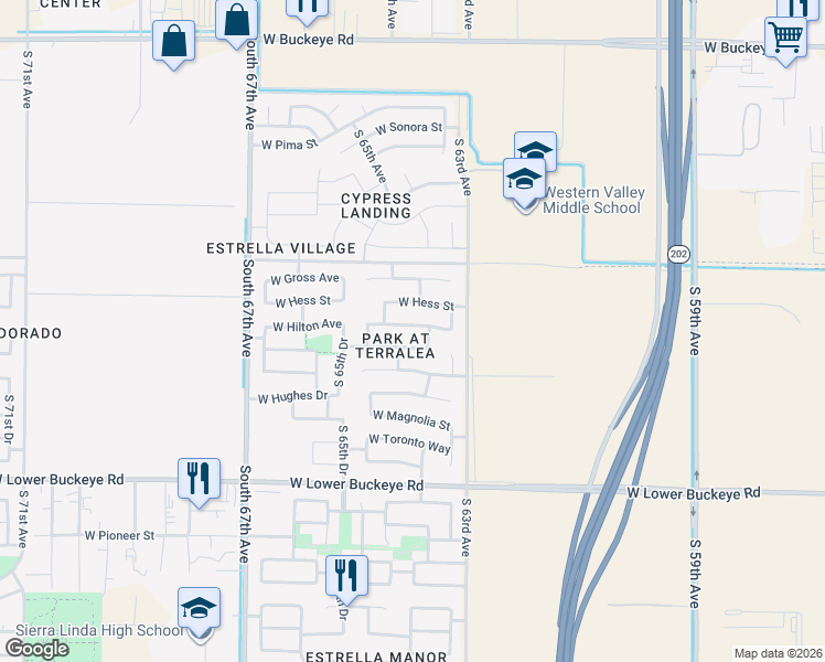 map of restaurants, bars, coffee shops, grocery stores, and more near 6326 West Whyman Avenue in Phoenix