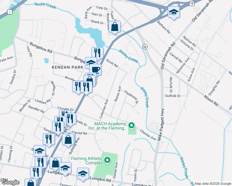 map of restaurants, bars, coffee shops, grocery stores, and more near 2499 Reese Avenue in Augusta