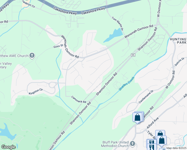 map of restaurants, bars, coffee shops, grocery stores, and more near 2817 Oxmoor Glen Drive in Birmingham