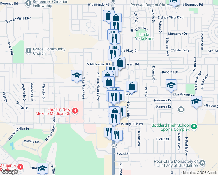 map of restaurants, bars, coffee shops, grocery stores, and more near in Roswell